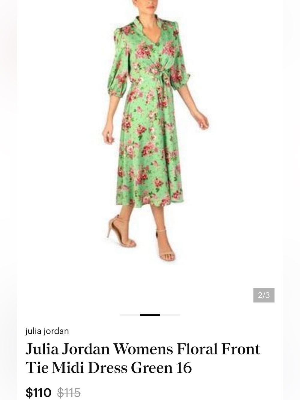 julia jordan Mint Green Floral Wrap Midi Dress NWT - Picture 2 of 4